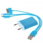 4в1 Кабель-адаптер цветной + ЗУ Универсальное USB to Apple 30p/8p Lightning, micro USB для iPhone 3/4/4s/5, iPad Mini, iPod, Samsung, Colors